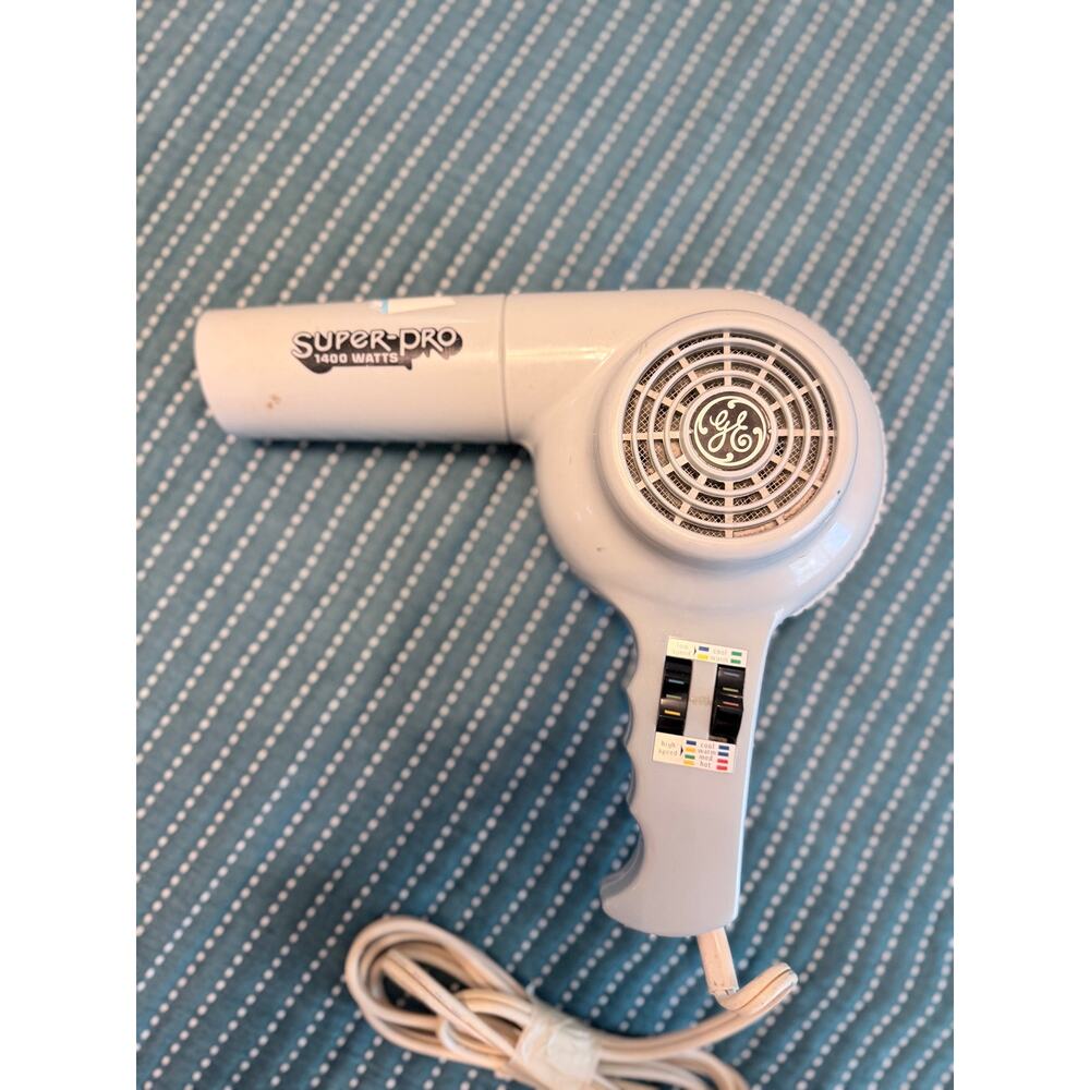 Vintage GE Super-Dry 1400W Hair Dryer White Retro Blow Dryer Tested Working
